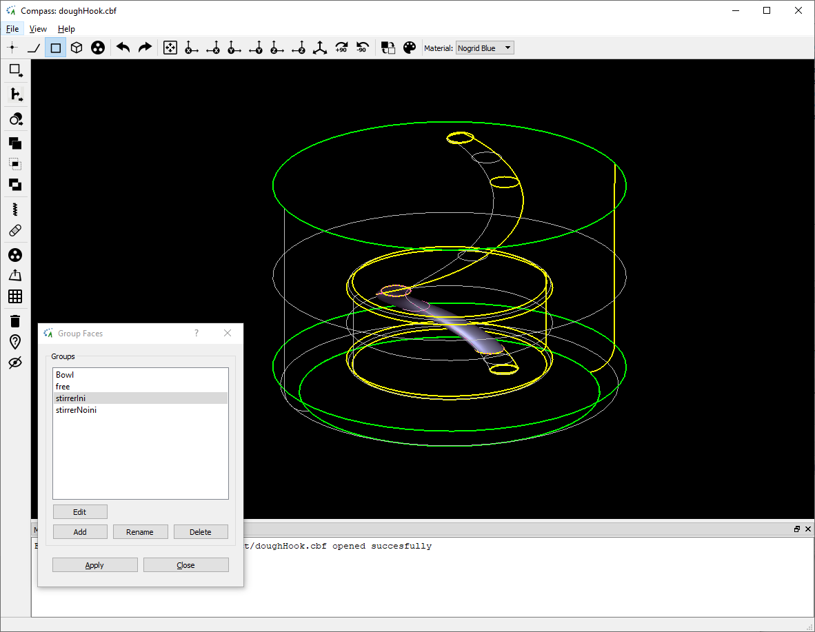 Mixer dough hook CAD building groups in NOGRID's COMPASS